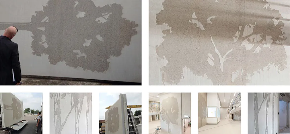 Texture, drawing, tekst, symbols in concrete